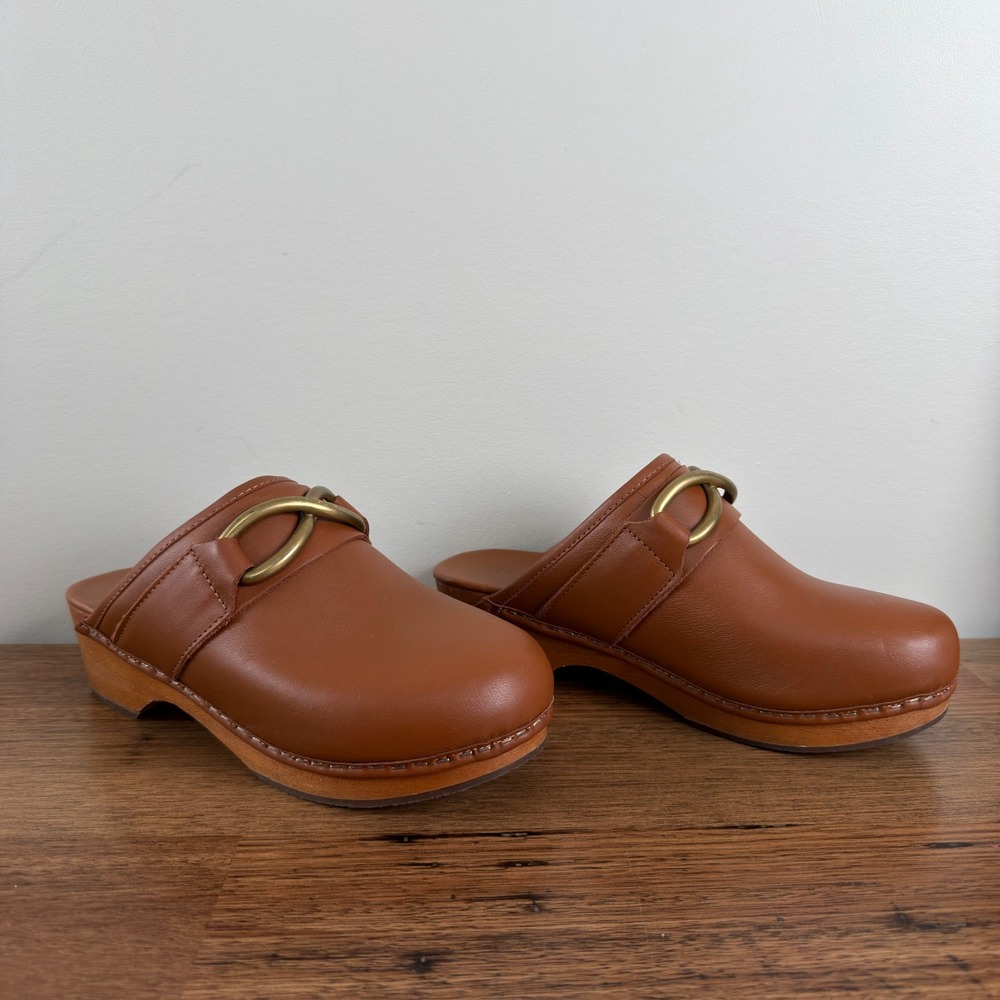 M.Gemi Brown Leather Horsebit Clogs Mules Brass Infinity Hardware Italy Size 35